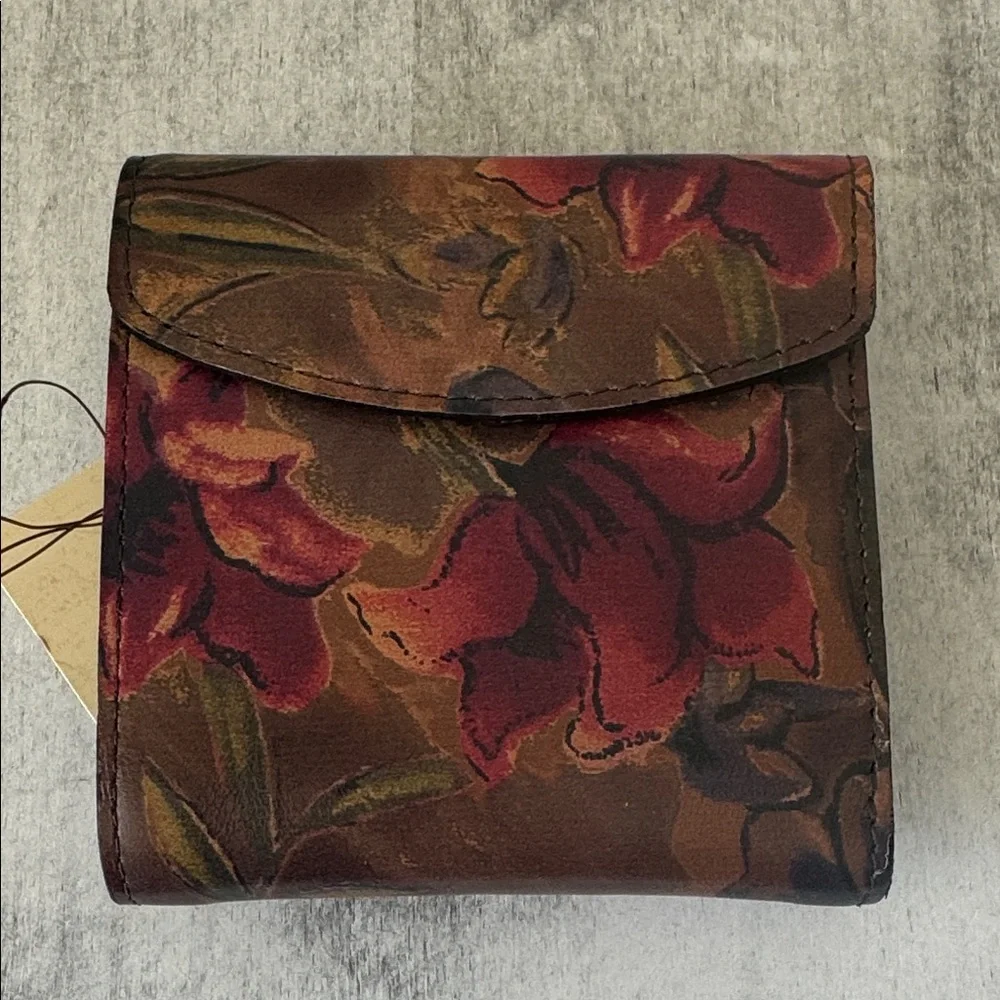 PATRICIA NASH Reiti Bi-Fold Leather RFID Wallet Floral Sienna Sunset Red Brown
